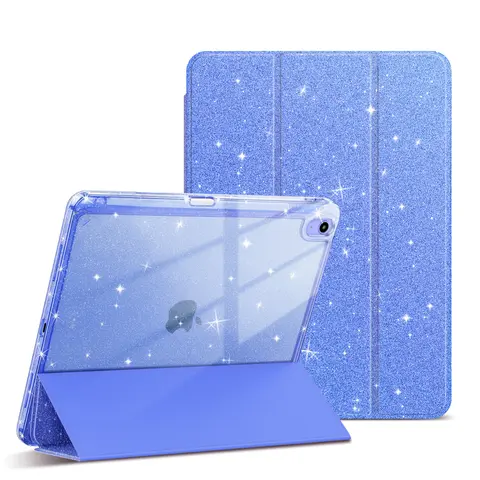 Blue Glitter Slim Smooth Tablet Case & Casing for iPad 10th Gen 10.9in 2022, 11th Gen 11in 2025 - Durable Shockproof Scratch Resistant TPU Smart Cover with Trifold Kickstand, Auto Sleep/Wake, Pencil Holder, Handheld Protection