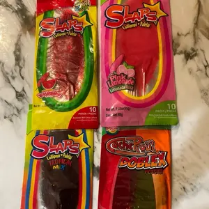 Slaps lollipops tropical mix , pink lemonade , doblex , watermelon