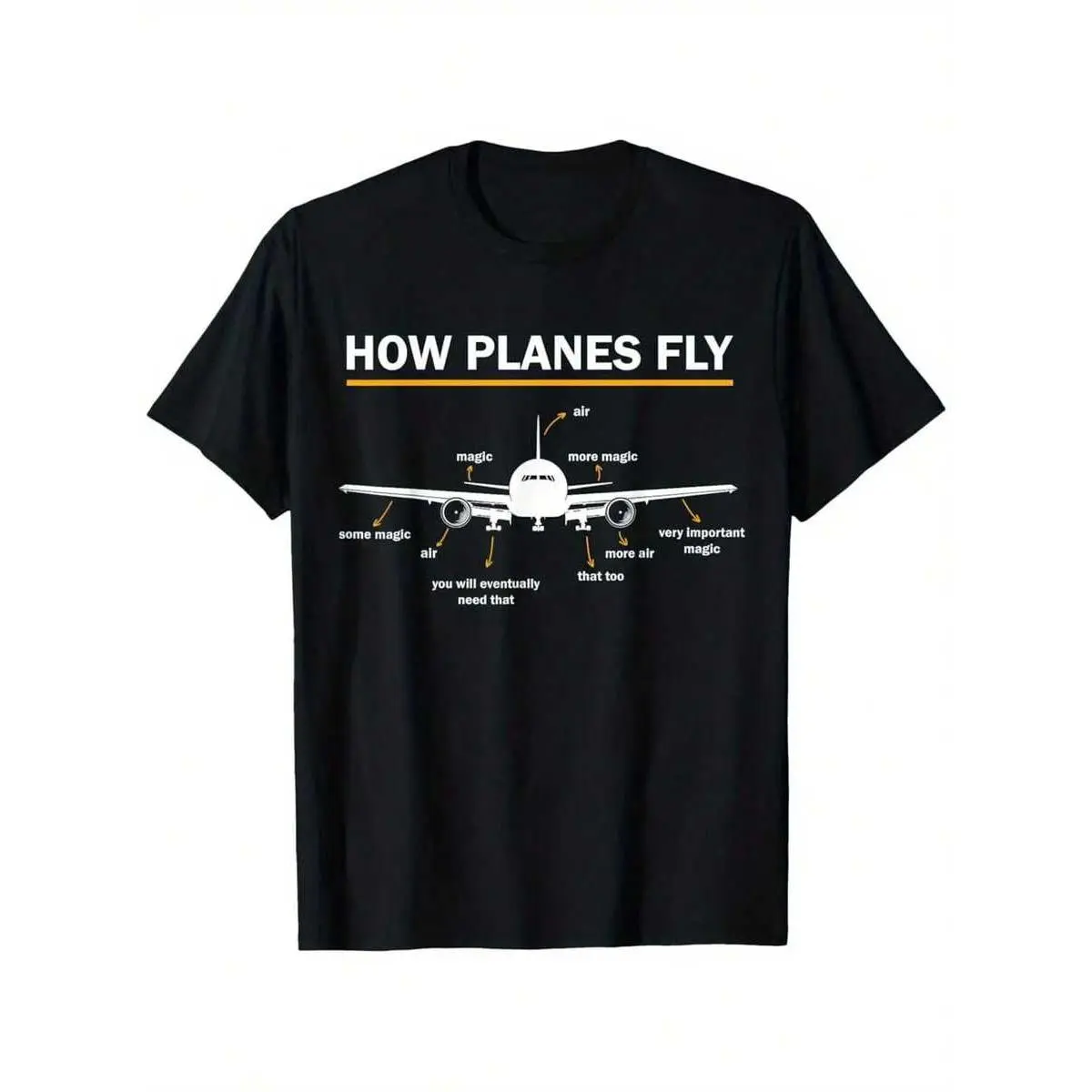 Men's Oversized Breathable 'How Planes Fly' Graphic T-Shirt - Menswear, 100% Cotton Shortsleeve Casual Top for Aviation Fans