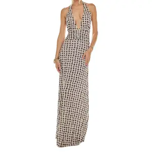 Women's Long Sleeveless Halter Dress Backless Flower/Dots Print Summer Cocktail Dress Multicolor 95% Polyester 5% Elastane S M L Sizes