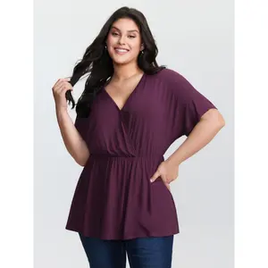 【Summer Turn-Up】BlOOMCHIC Plus Size Supersoft Stretchy Surplice T-Shirt [M-6X] 2026 Summer Pick for Mother's Day,summervibes