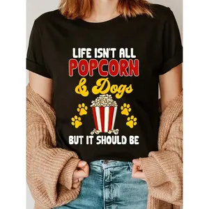100% Cotton Popcorn Movie Night Snack Dogs Popcorn T-Shirt