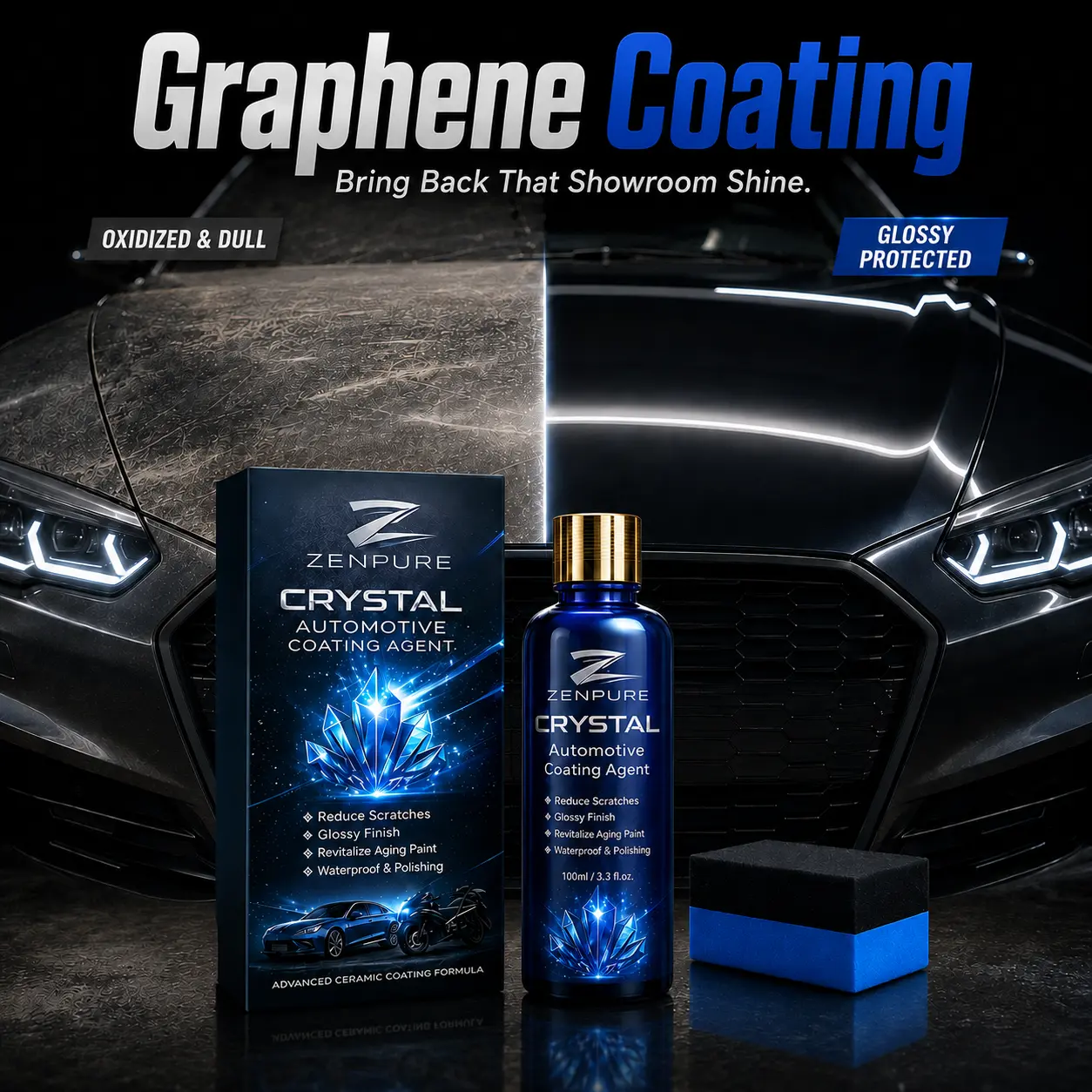 Graphene Nano Ceramic Car Coating Kit Crystal Serum for Paint Protection Ultra Gloss Hydrophobic Scratch Resistant Easy DIY Application Long Lasting 100ml