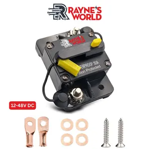 Rayne's World 30-300 Amp 12V-48V DC Waterproof Yellow Circuit Breaker with Connection Kit - Car Stereo, RV, Solar Power, Automotive, Marine - 2 Pack