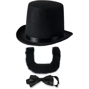 Party Hats Abraham Lincoln Costume Set - Hat with Beard and Necktie- Presidents Day- Lincoln's Birthday- Patriotic Costume (3 PC Set)