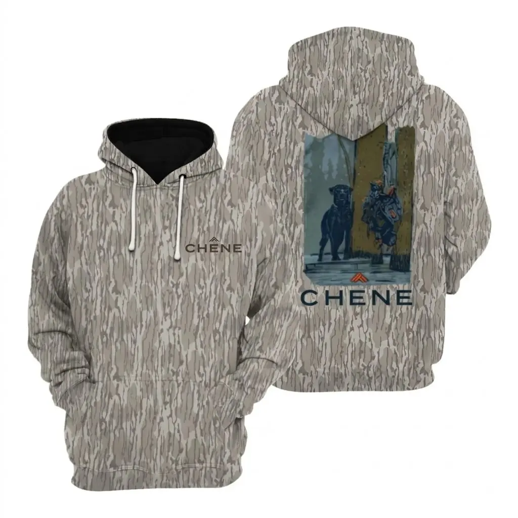 Men's Hunting Dog Hoodie, Mossy Oak Bottomland Camo, CHENE Hoodie, Casual Outdoor Pullover for Hunting, Camping & Everyday Wear