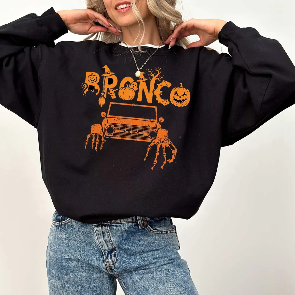Skeleton Bronco Halloween Sweater, Bronco Lover Sweater Bronco Halloween Gift Bronco Sweater Off Road Sweater
