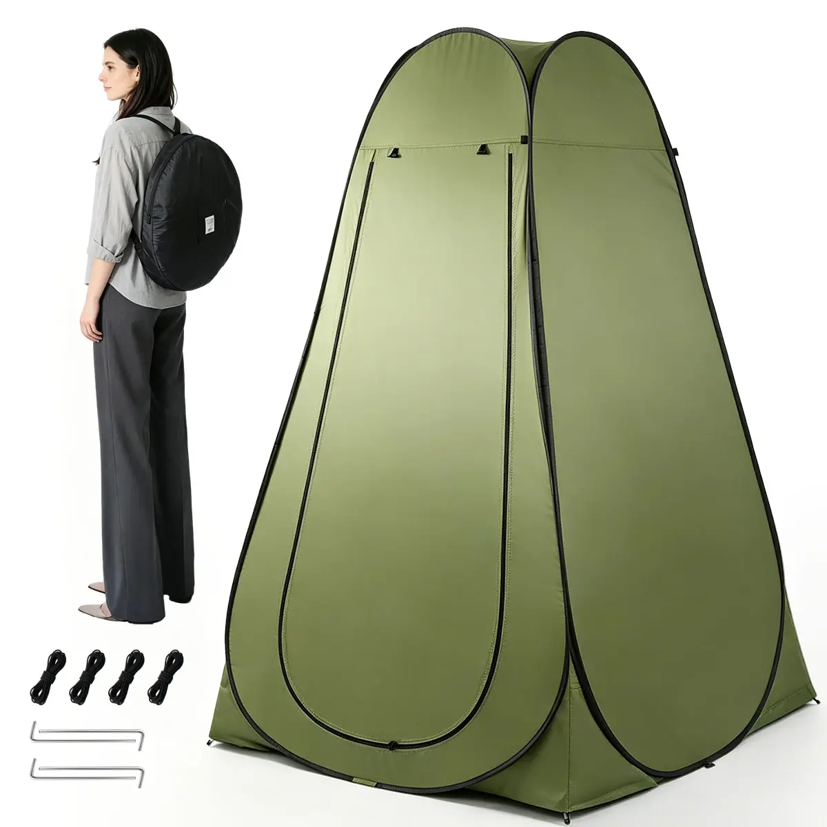Pop Up Privacy Shower Tent - 6.3ft Height Extra Tall Foldable Portable Shelter with Silver Coating, Waterproof Polyester, Roomy Space, Removable & Washable, Ground Stakes, Wind Ropes, Portable Carry Bag for Camping, Beach (1-3 People)