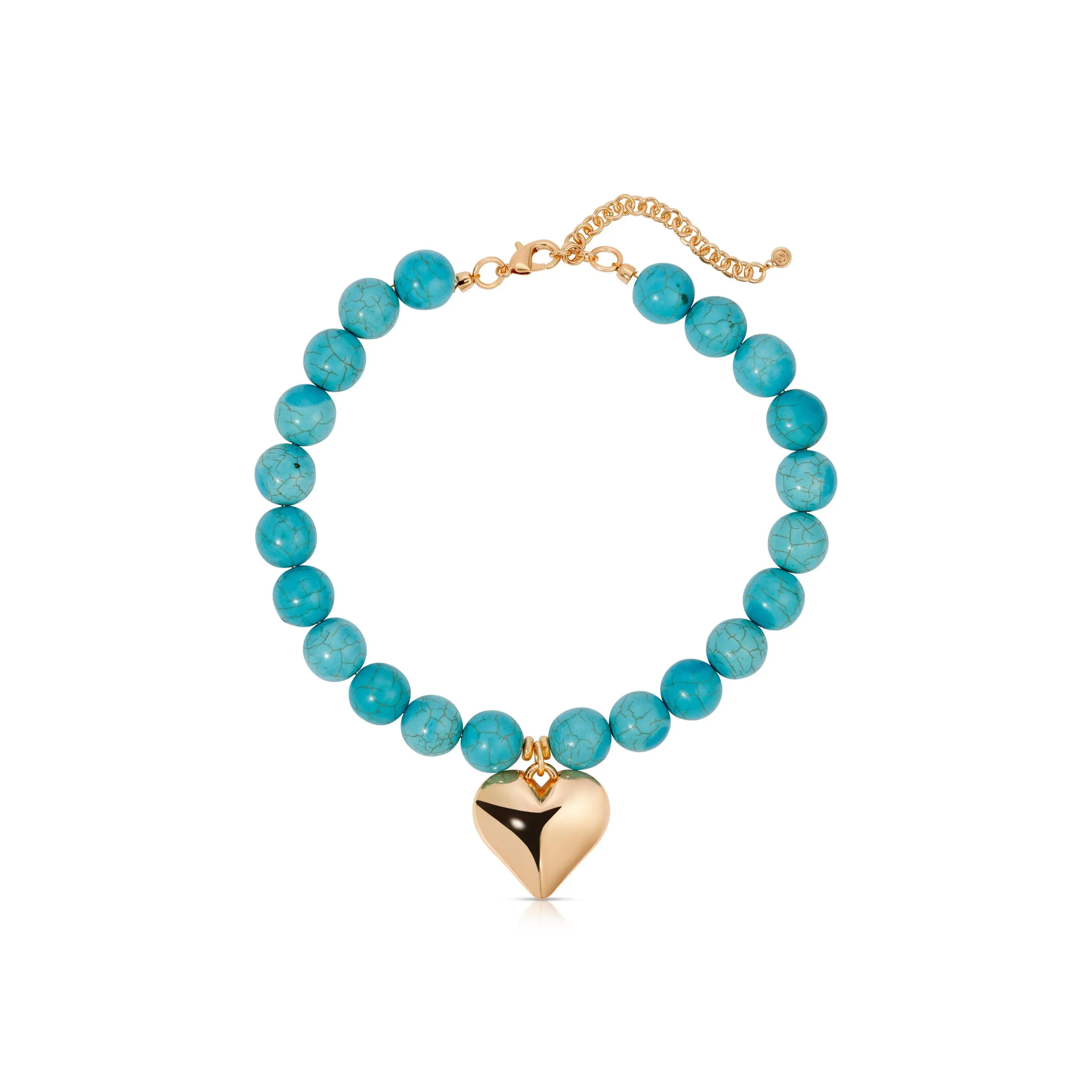 Ettika Luck and Love Turquoise Necklace for Women 18k Gold Plated Heart Charm 15 Inches with 3 Inch Extender