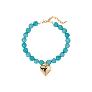 Ettika Luck and Love Turquoise Necklace for Women 18k Gold Plated Heart Charm 15 Inches with 3 Inch Extender Marine Life Pendant