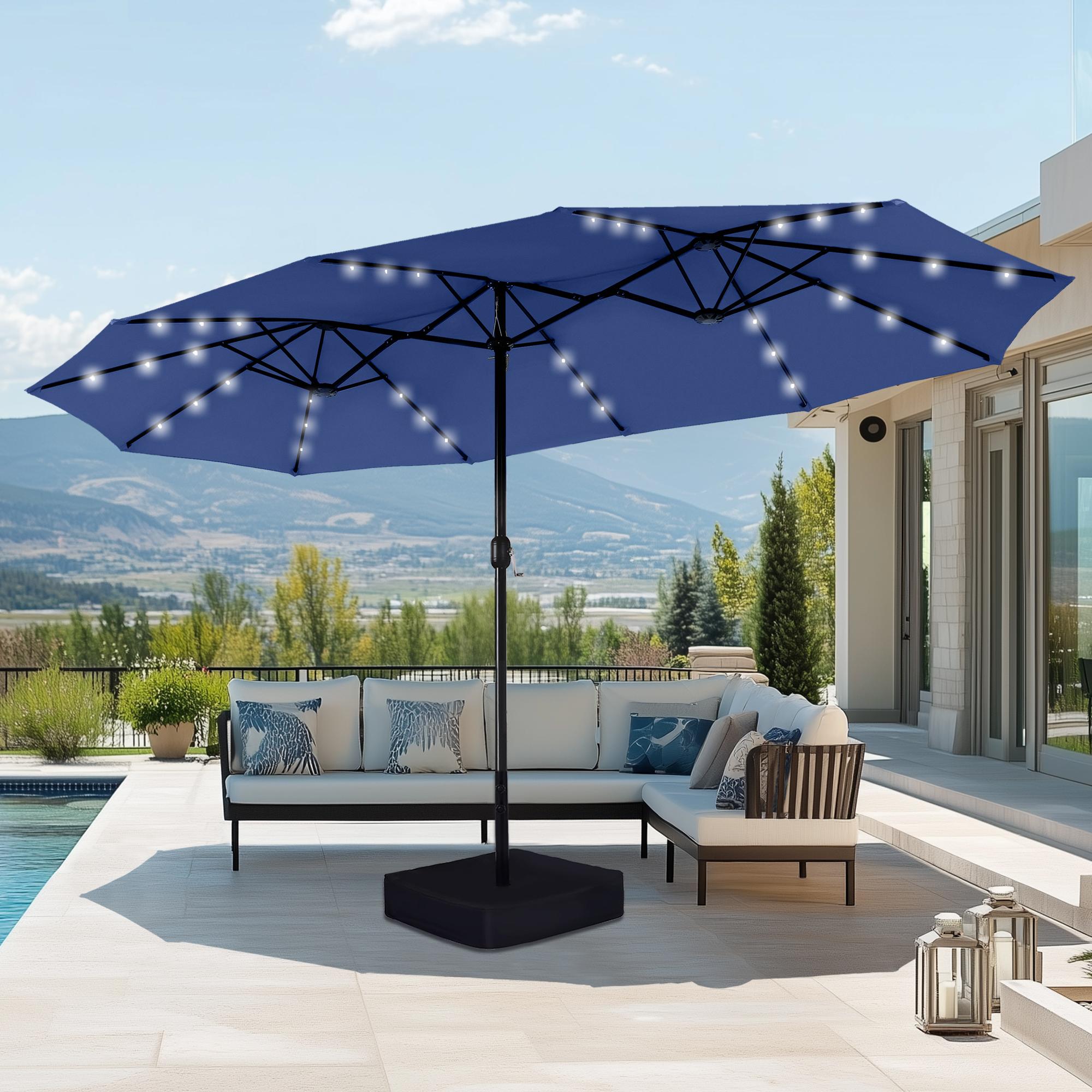 [SummerVibes] Phivilla Home 15ft Large Outdoor Patio Umbrella with Base – LED Light Option, Double-Sided, Crank Handle, Waterproof