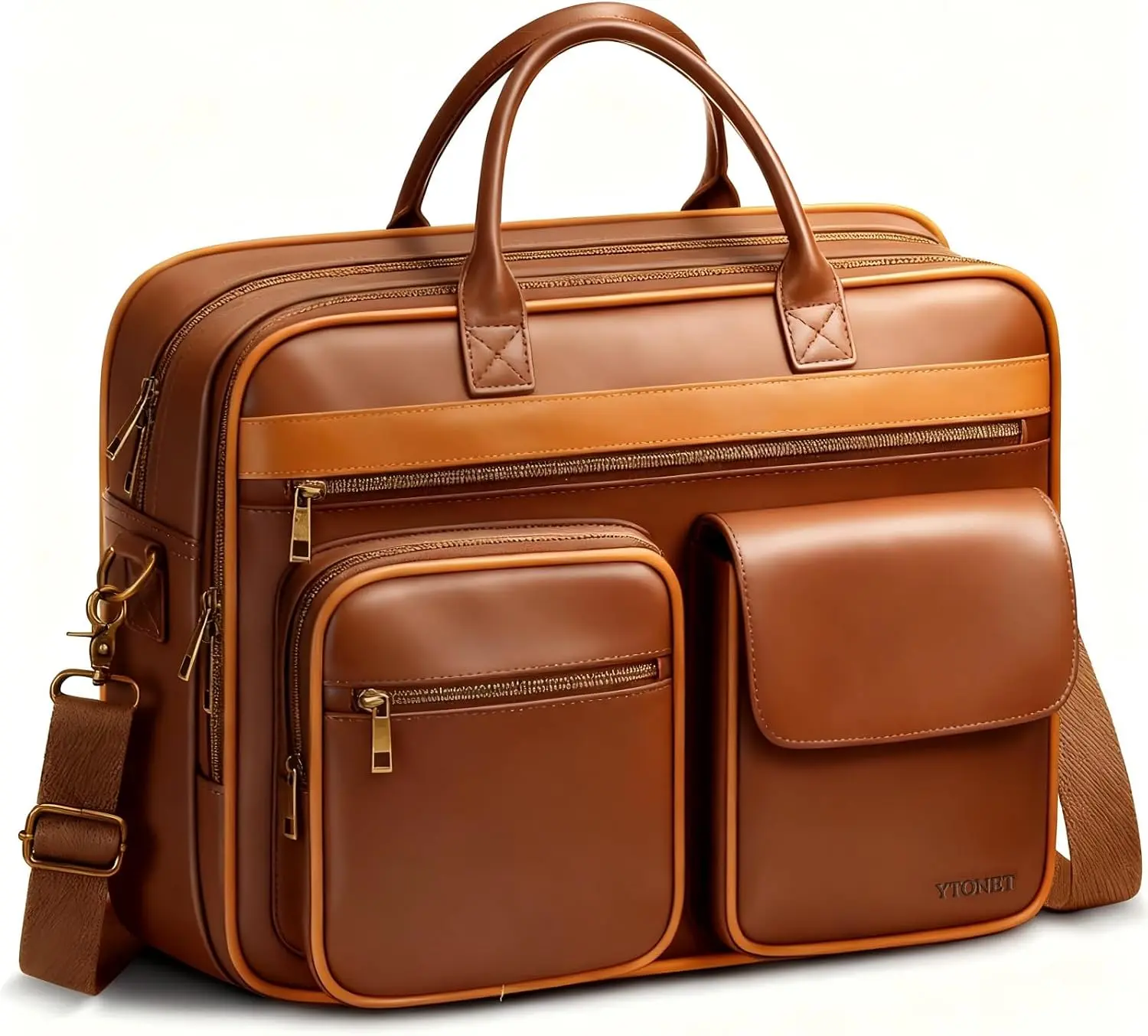 【Back To School】Vintage Plain PU Leather Messenger Bag for Men, Satchel Briefcase for 15.6 Inch Laptop with Padded Compartment & Adjustable Shoulder Strap for Work, Retro Padded Comp.