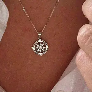 Sterling Silver 925 Nautical Compass Pendant Necklace