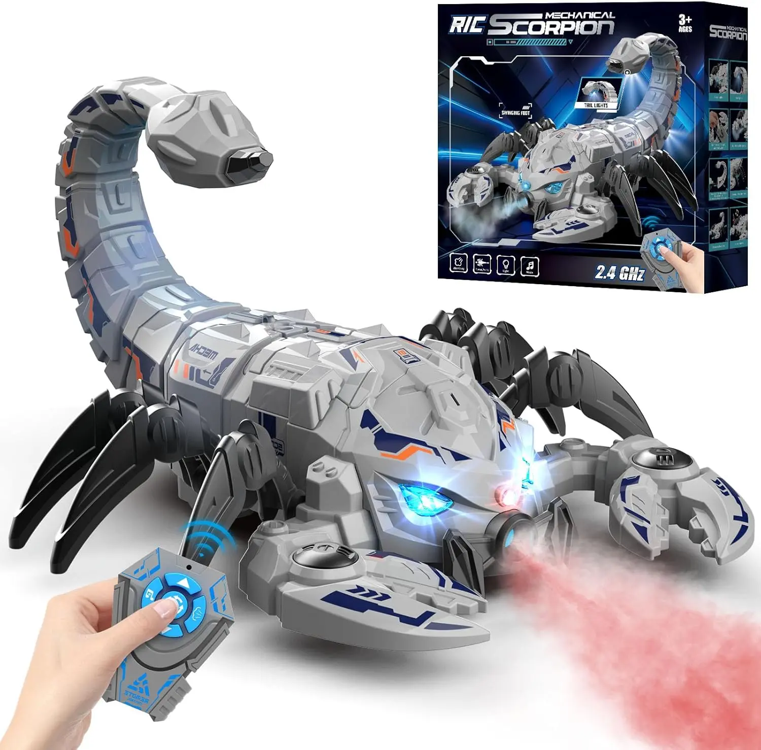 Remote Control Scorpion Robot Toy, RC Scorpion with 2.4GHz Controller, Stunt Robot with Spray/Lights/Music, Scorpion Gift for Boys Girls, Halloween, Christmas, Toys for Party Prank