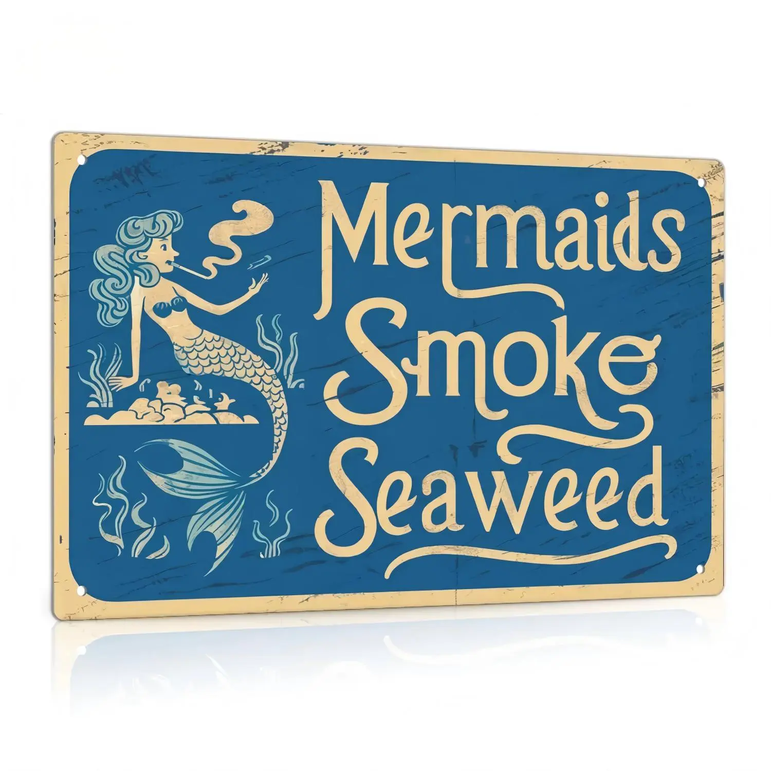 Vintage Mermaid Letter Pattern Metal Sign, 1-Count Retro Decorative Plaque, Whimsical Vintage Home Decor for Living Room, Bedroom & Wall Room Decorations