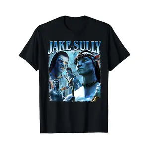 T Shirt Black Jake Sully Avatar Character Print For Movie Fans Casual Wear