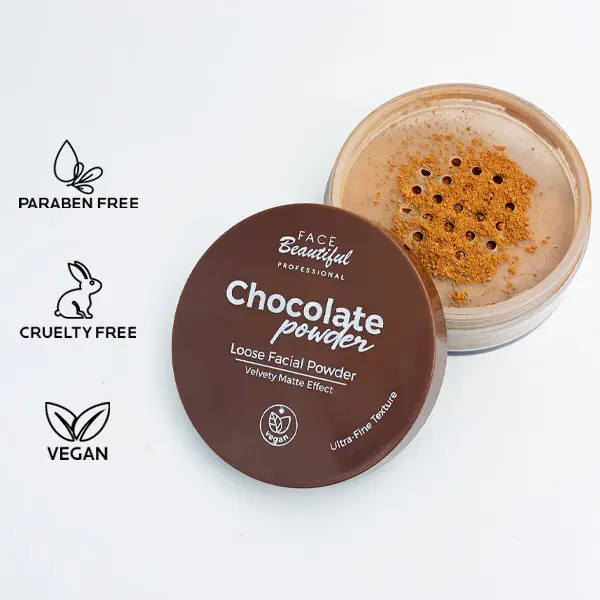 Face Beautiful Brazilian Chocolate Loose Face Powder - Ultra-fine, velvety matte finish to set makeup for dark skin tones with a brightening under-eye glow, lightweight, 10g / 0.35 oz