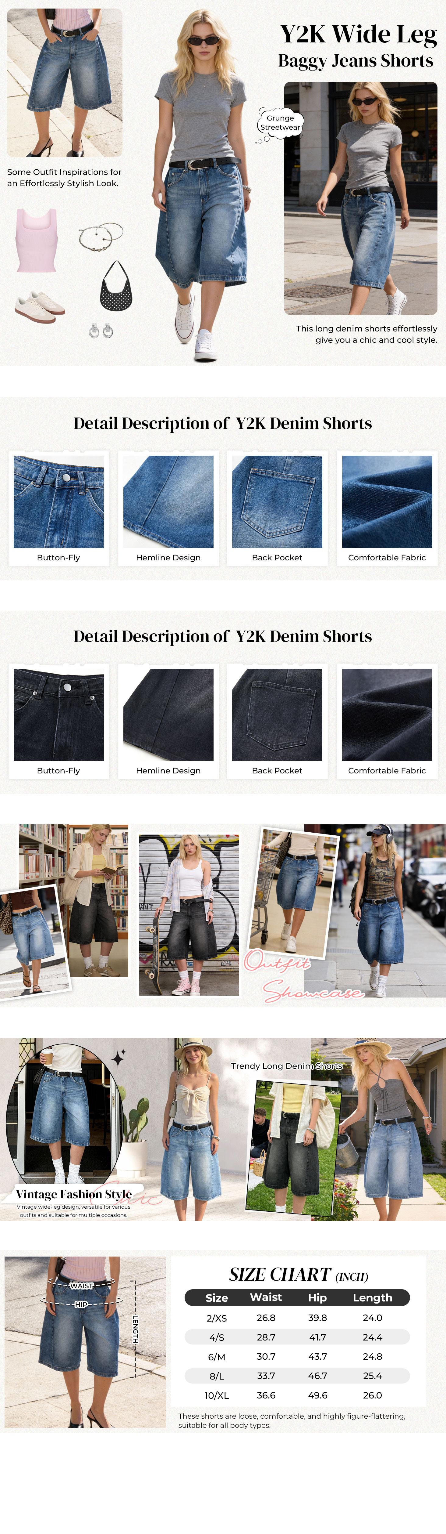 EMMIOL Jorts for Women Baggy Jeans Shorts Y2K Wide Leg Denim Shorts Grunge Streetwear