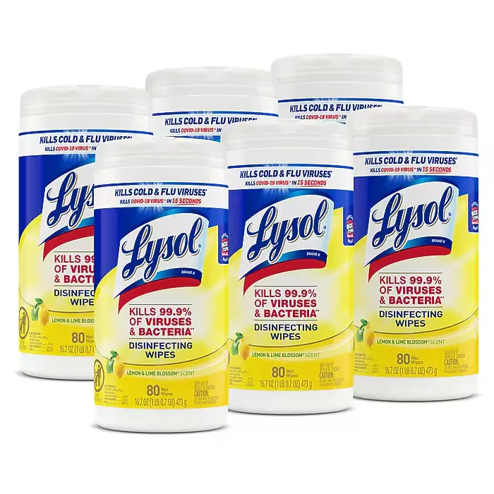Lysol Disinfecting Wipes Lemon & Lime Blossom 80 Wipes Canister 6 Canisters Carton Kills 99 9 Viruses Bacteria