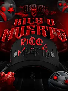 Rico o Muerto (MZ) Snapback Hat with Black & Red Crystals Quality Caps for Bold Style and Durability Graphic Hat Handcrafted Cap