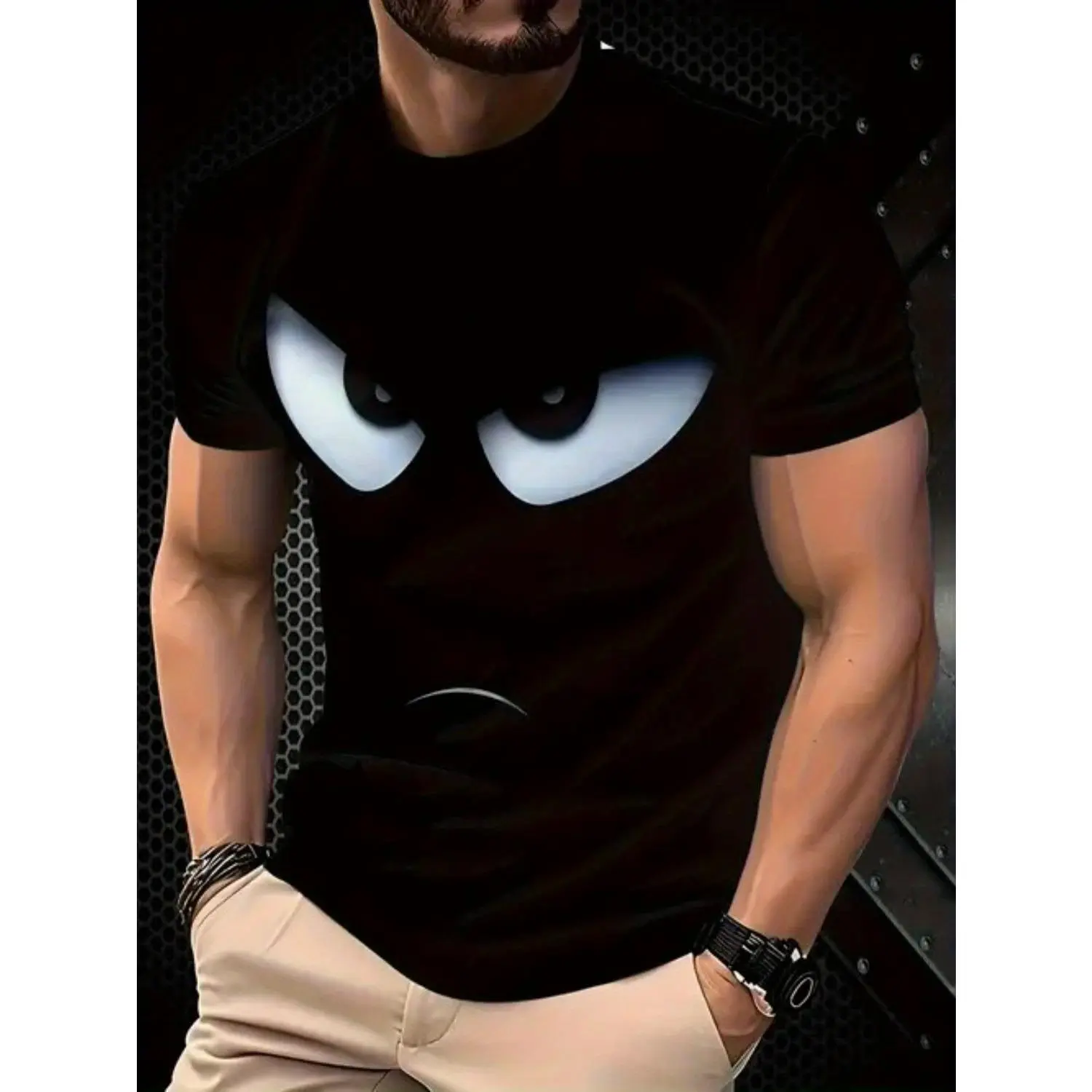 Novelty Bold Cartoon Face Graphic  Hoodie/Graphic T-ShirtT-Shirt for Men - Funny Novelty Graphic Print, Crew Neck, Regular Fit, All-Season Casual Wear, Everyday Tshirt | Character Print Shirt | Glossy Finish, Cute Shirts For Boyfriend Bf Lover