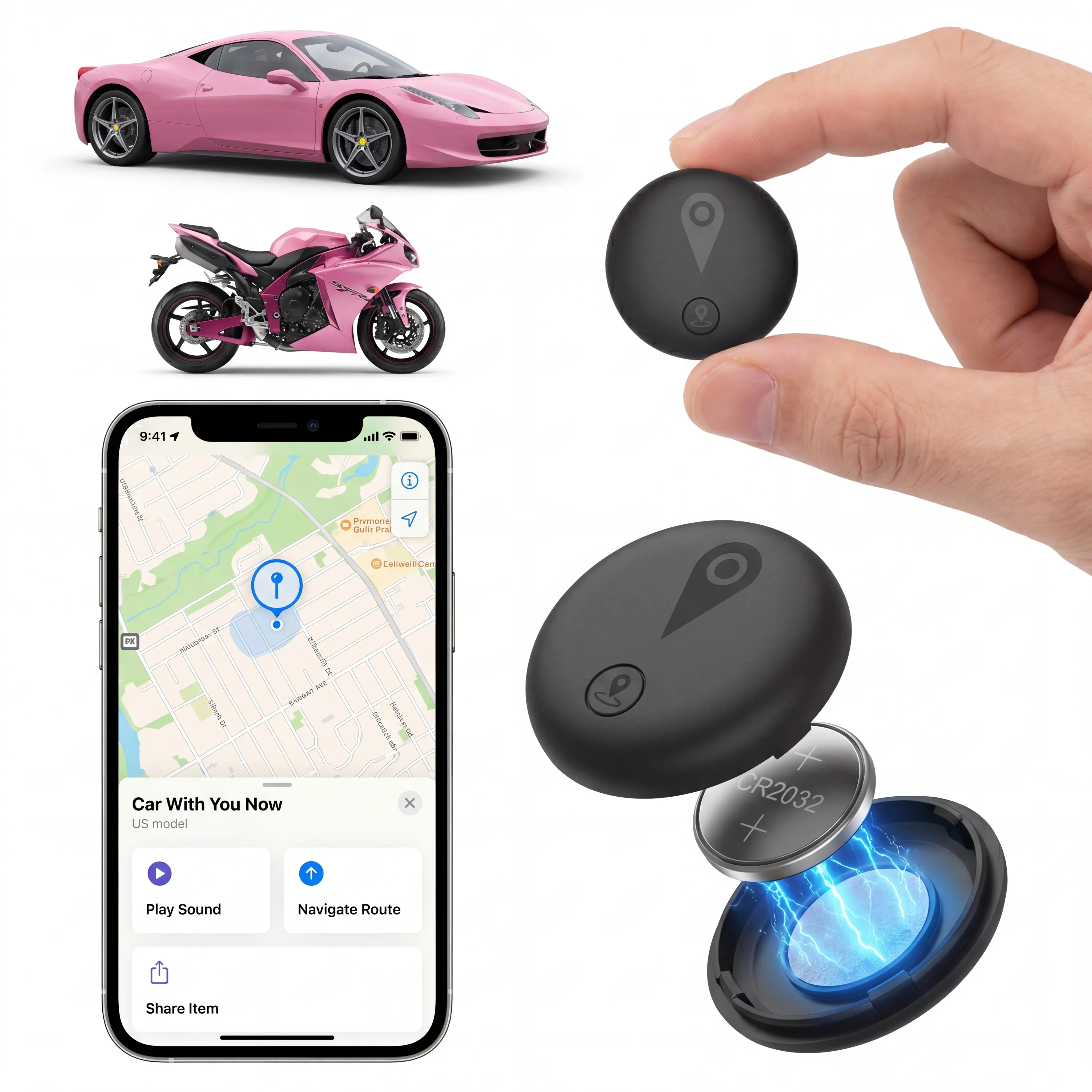 Car GPS Tracker - Built-in Strong Magnet, Magnetic Mini Vehicle Tracker, Real-Time Vehicle Tracking, No Monthly Fees/No SIM Card Required (Supports IOS Find My Feature Only), Global Anti-theft Device Suitable For Car, Truck, Bicycle, And Other Items