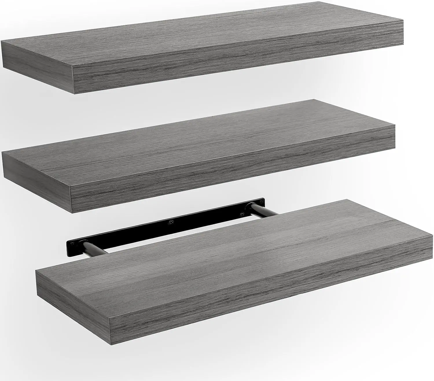 AMADA HOMEFURNISHING Floating Shelves, Wall Shelves for Bathroom/Living Room/Bedroom/Kitchen Decor, Grey Shelves with Invisible Brackets Set of 3 - AMFS07G
