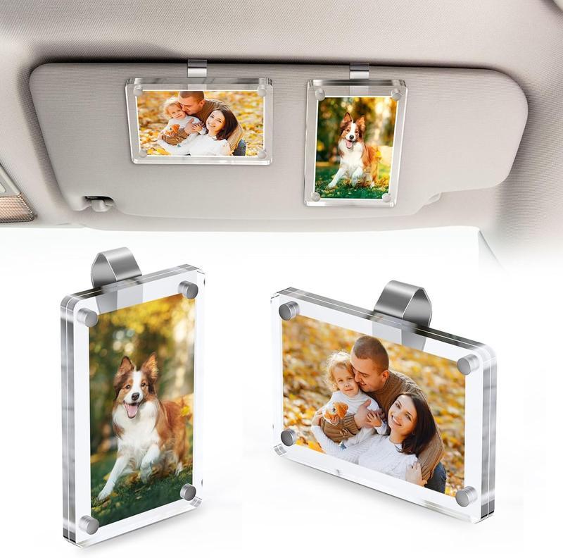 Magnetic Car Sun Visor Photo Clips Clear Acrylic Display Frames for Family Pet Photos Easy Clip Driver Gift Daily Use Set Vehicle