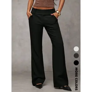 Women's plain pocket elegant casual flared pants, business casual women's clothing, Four Seasons women's clothing