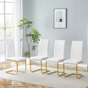 Modern Upholstered Dining Chairs Set of 2/4/6 - High Back PU Faux Leather Side Chairs with C-Shaped Tube Chrome Metal Legs, Multi-Use for Dining Room, Office, Vanity, C-Shaped Tube Legs,summervibes summervibes