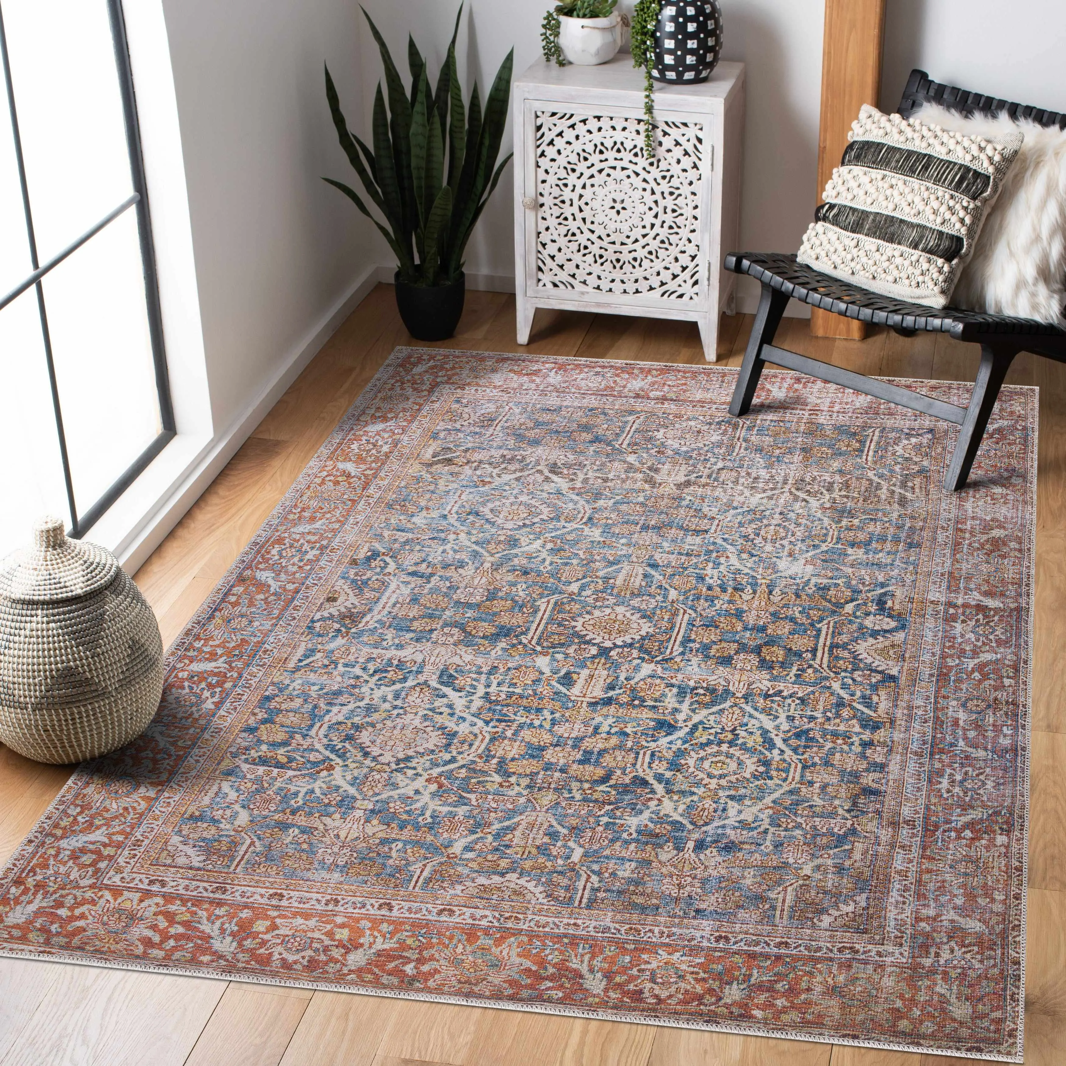 Rust Mair Traditional Washable Area Rug - Clearance, Home Decor, Decorative Room Accent, Home Decor Rug, Decorative Area Rug