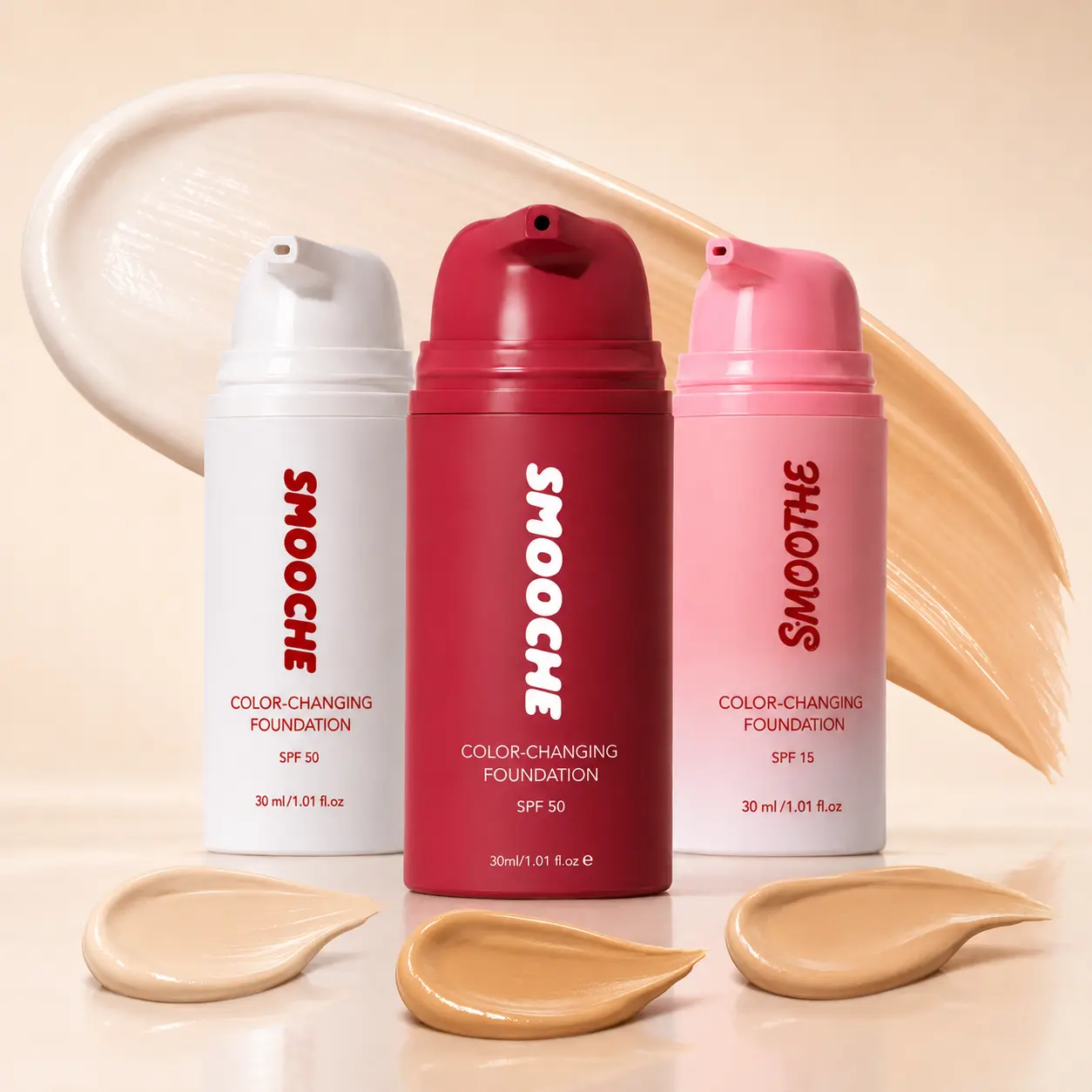 SMOOCHE Color-Changing Foundation for Women (30ml) | Choose from 3 Skin-Adapting Shades: Ivory, Natural Beige & Warm Honey | Buildable Full Coverage | SPF 50 | Natural Matte Finish