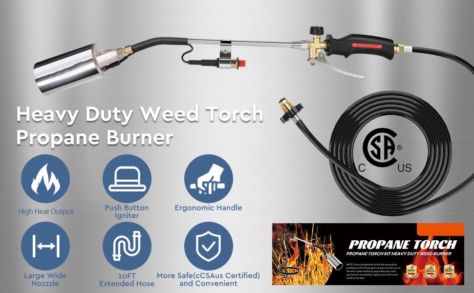 Propane Torch Weed Burner,Blow Torch,Heavy Duty,High Output Flamethrower with Turbo Trigger Push Button Igniter and 10 FT Hose for Roof Asphalt,Ice Snow,Road Marking