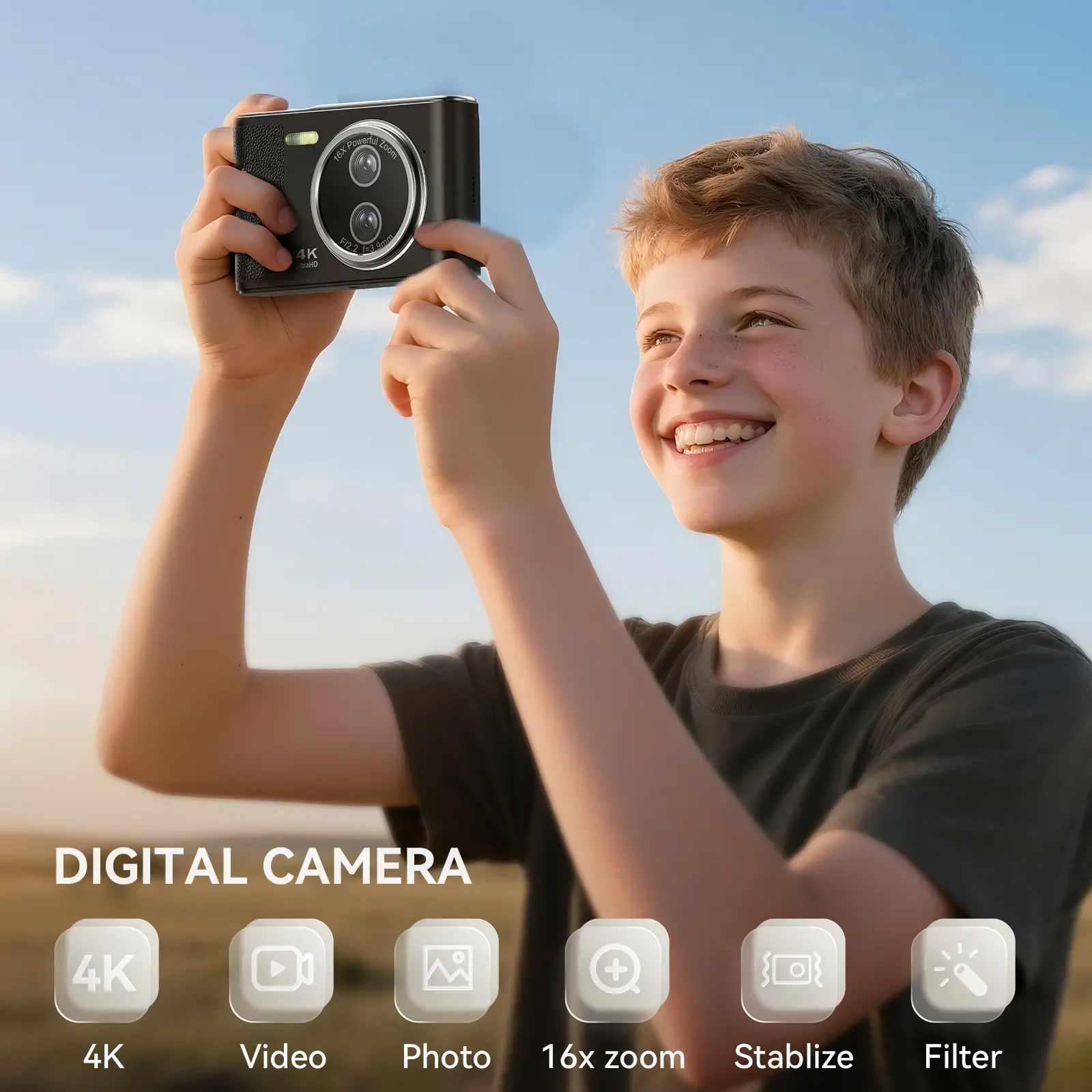 Digital Camera 4K: 48MP Cameras for Teens Photography Autofocus Photo Camera Gifts Compact Camera for Beginner Point and Shoot Digital Cameras with 32GB TF Card