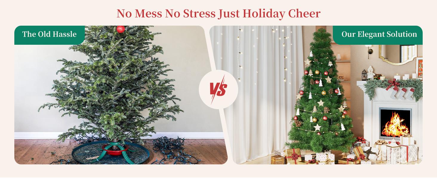 Pre-lit Artificial Christmas Tree with Branch Tips 250 Incandescent Lights Foldable Base for Home Office Party Green White Snow Flocked Design