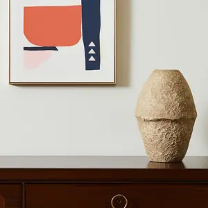 HomeRoots 608301 18 in. Beige Paper Mache Cylinder Table Vase