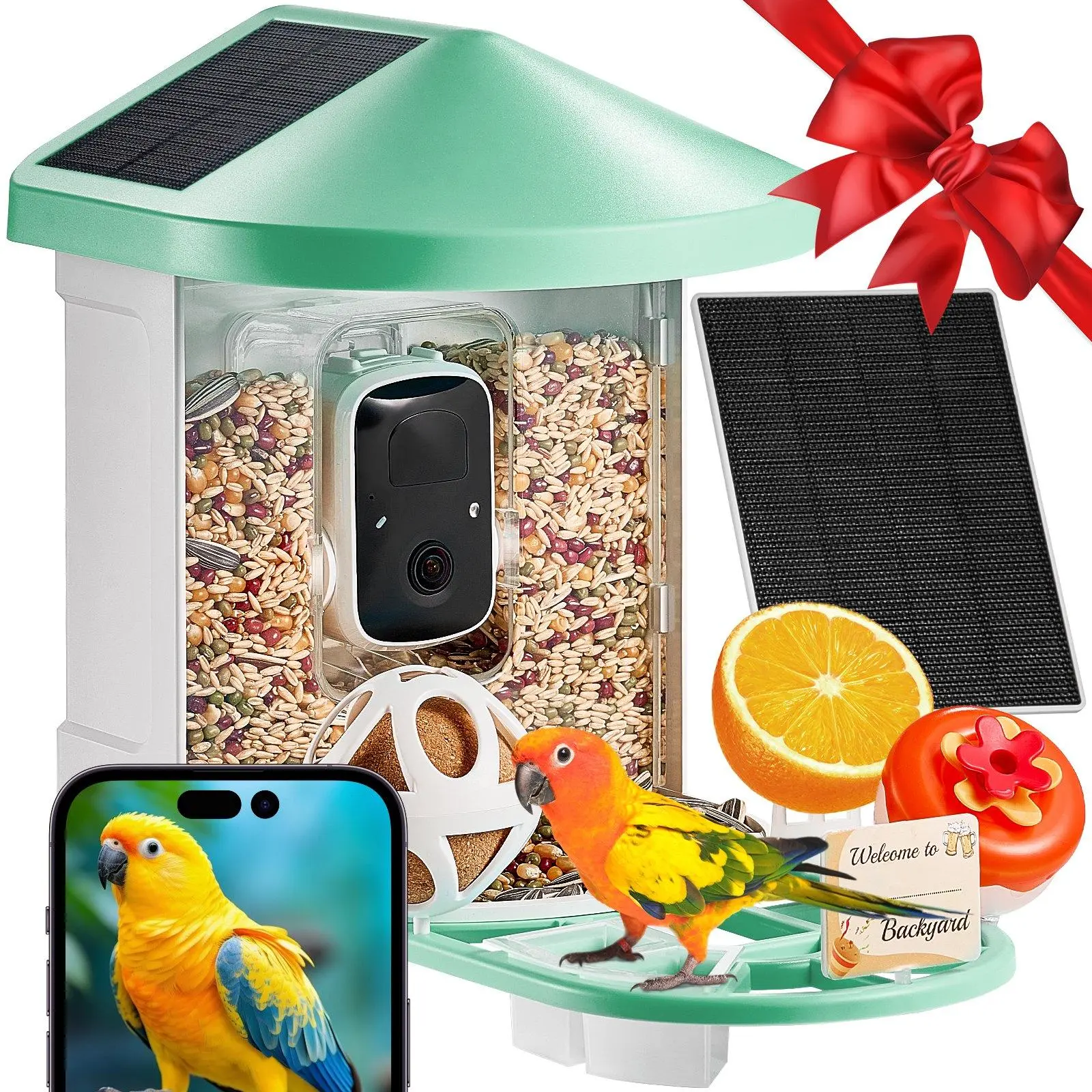 VEVOR Smart Bird Feeder Camera with 3 Solar Panels,  , Solar Powered Wireless Camera Bird Feeder with Live Video, AI Identify, Auto Detect & Instant Notify, and 2K Full HD, Ideal Gift for Bird Lover#BackToSchool
