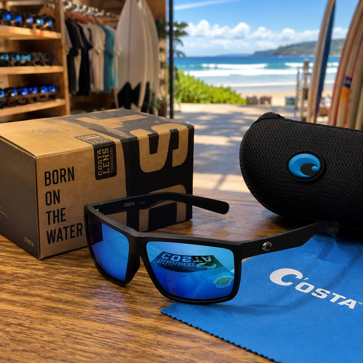 Costa Diego XL 580P Blue Mirror Polarized Sunglasses – Matte Black Wide Frame, Men’s Fishing Driving Outdoor Beach Sport Eyewear, Protective Case, Ship 7–15 Days