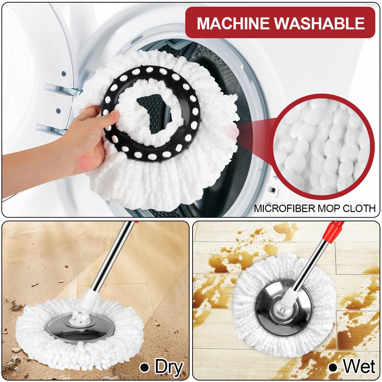 Spin Mop and Bucket Set with 360° Spinning Mop Bucket System, 3 Microfiber Mop Replacement Heads, 61" Stainless Steel Adjustable Handle Black