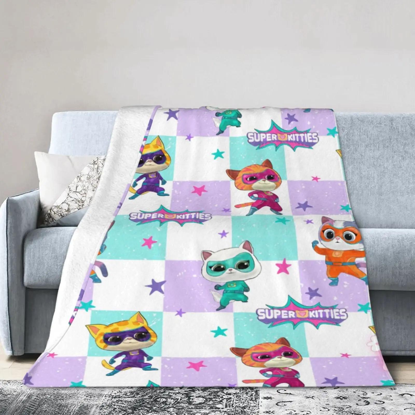 SuperKitties Cartoon Flannel Throw Blanket, Ultra Soft Lightweight Anti-Pilling Fleece Blanket, Decorative Sofa Bed Kids Room Decor, Ideal Watch Party Birthday Gift For Kids Boys Girls Toddlers
