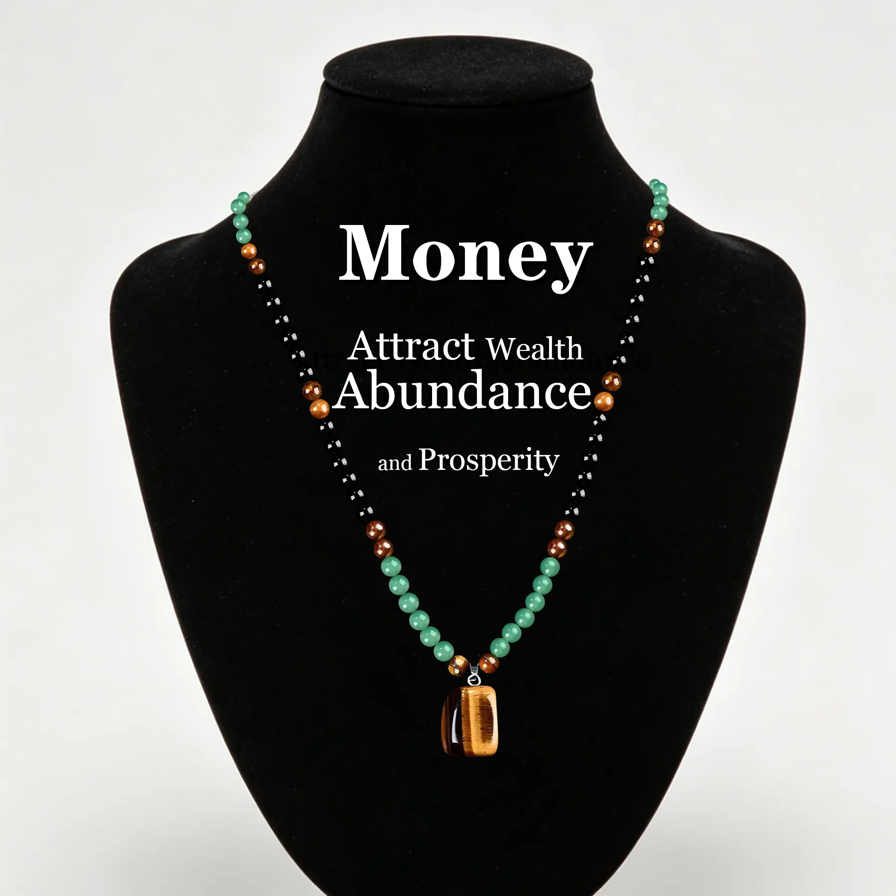 TimeCrest Money Attraction Healing Crystal Necklace - Green Aventurine & Tiger Eye Pendant, Long Sweater Chain, Party-Theme Charm for Daily Wear, Healing and Abundance Meaningful Gifts for Men & Women, Healing Crystals