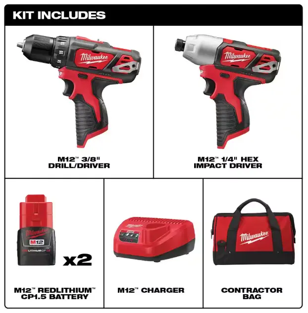 Milwaukee 2494-22 M12™ Cordless 2-Tool Combo Kit