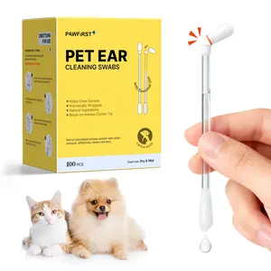 Pawfirst Potaroma Pet Ear Cleaning Cotton Swabs – Earwax & Odor Remover for Cats & Dogs, Individually Wrapped, Break-to-Release Liquid, Dry/Wet Dual-Use, 100 Pack with Aloe, Witch Hazel & Chamomile Formula