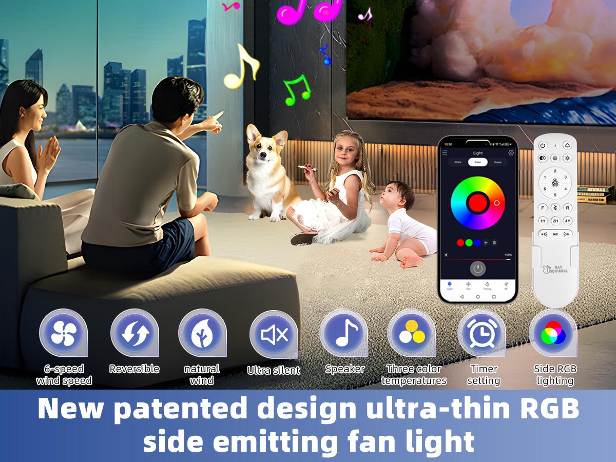 【SALE】BAYSQUIRREL Slim Retractable Ceiling Fan with Light & APP Remote Control 42in Modern Smart RGB Fan with Bluetooth Speaker Dimmable Full Spectrum Memory 6-Speed Reversible,