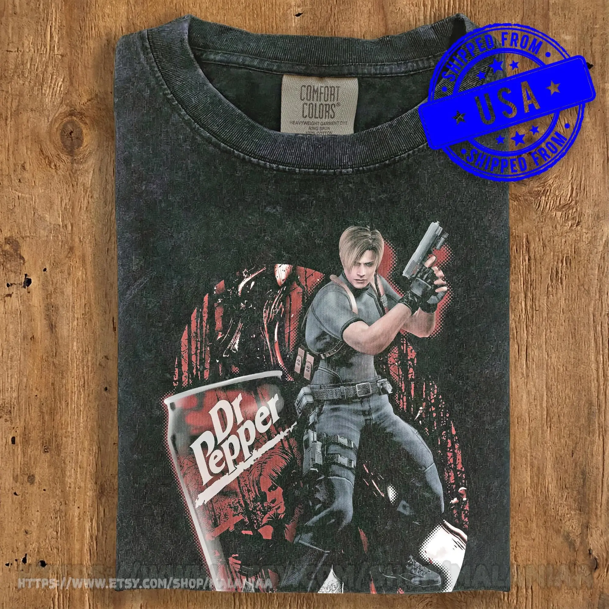 [ Sale Up to 45%] Comfort Colors®Leon S. Kennedy Resident Evil Vintage Shirt, Dr Pepper Meme T-Shirt, RE4 Remake Aesthetic Tee, Retro Gamer Gift, Biohazard