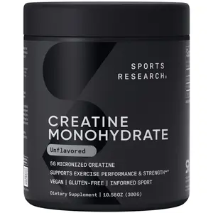 Sports Research Creatine Monohydrate - 5 g Micronized Powder Per Scoop - Informed Sport Tested for Banned Substances - 60 Servings