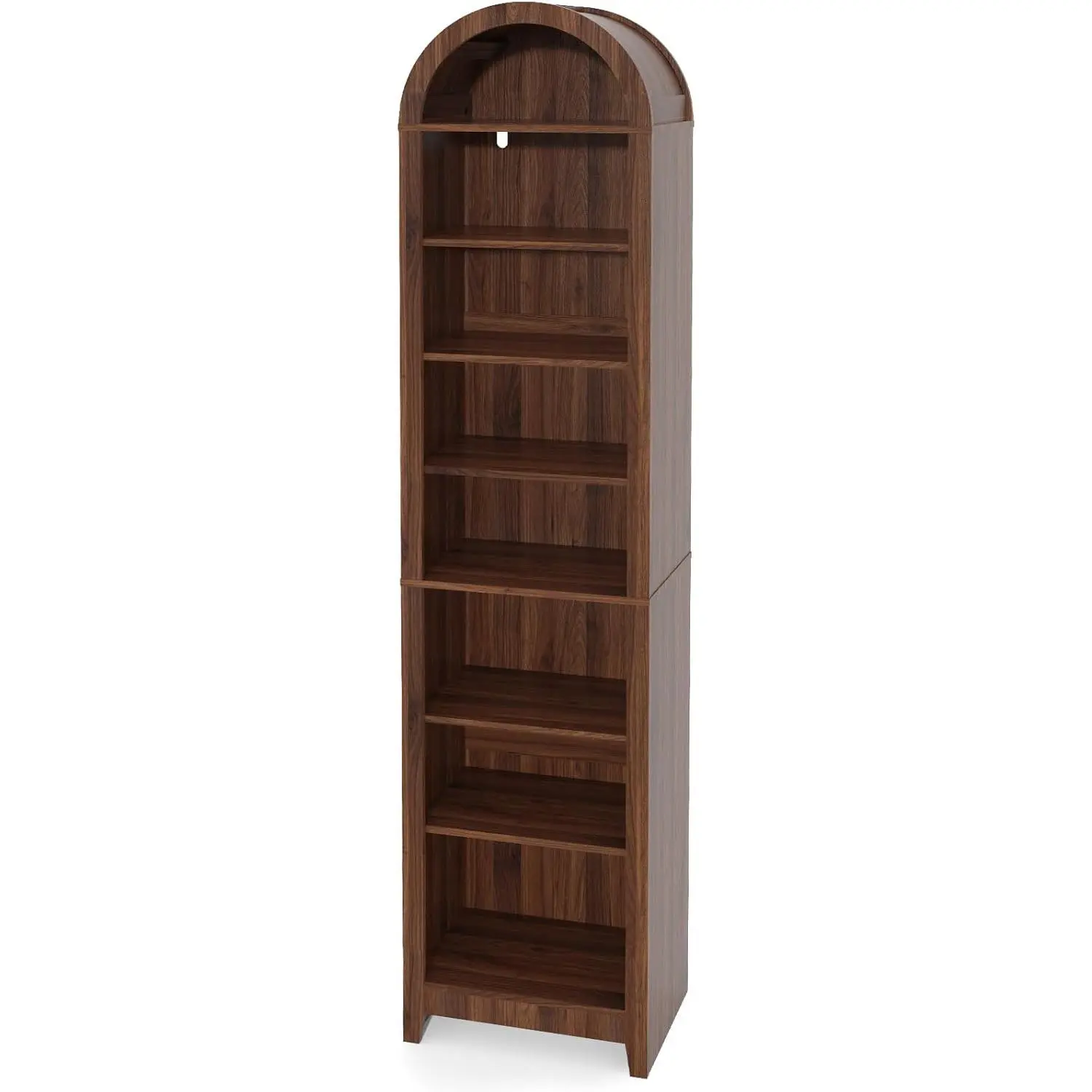 Karl Home 70" Tall Narrow Arched Wood Freestanding Open Bookshelf - Mid-Century Modern 8-Tier Single Unit, Slim Storage Organizer with 3 Adjustable Shelves, Metal Accents, Assembly Required for Living Room, Modern Home Decor
