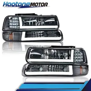 CROSSDESIGN Chrome LED DRL Headlights Bumper Lamps Fit For 99-02 Chevy Silverado 00-06 Tahoe