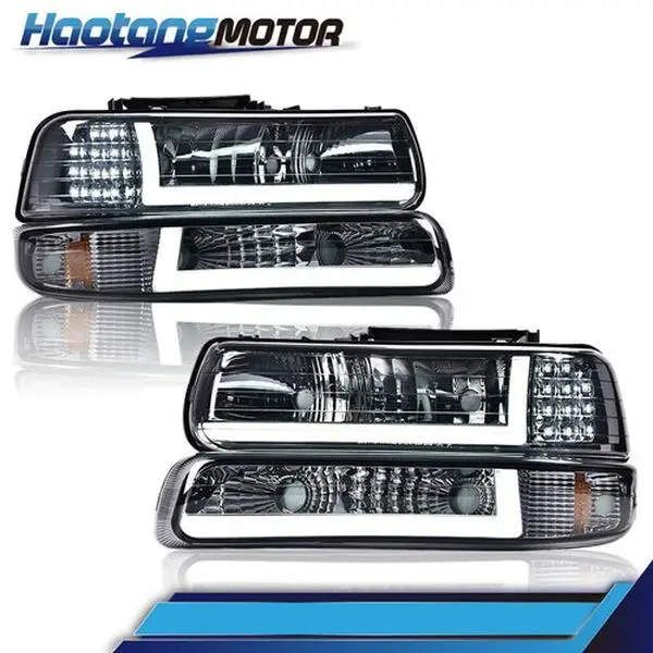CROSSDESIGN Chrome LED DRL Headlight Assemblies & Bumper Lamps, LED Driving Lights, Car Exterior Upgrade, Vehicle-Specific Fit for 99-02 Chevy Silverado, 00-06 Chevy Tahoe