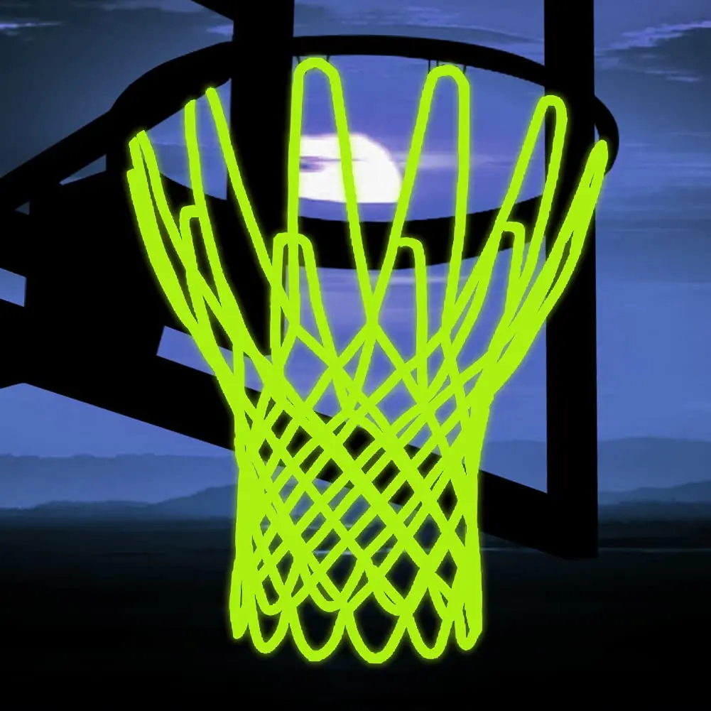 Glow in the Dark Basketball Net - Heavy-Duty Nylon Fiber, Anti-Whip Feature, Sun-Powered Fluorescent Replacement, Standard 12-Loop, Ball Sports Equipment, Youth Outdoor Play, Fits All Rims, Easy to Install for Courts